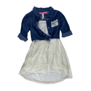 Pink House girls denim cream lace dress size 4T